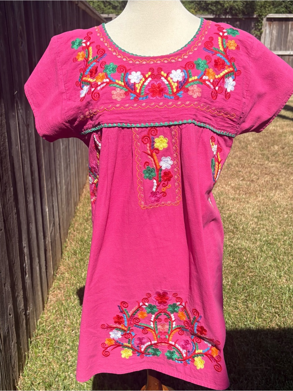 Hand-Embroidered Pink Mini Dress with Floral Motif